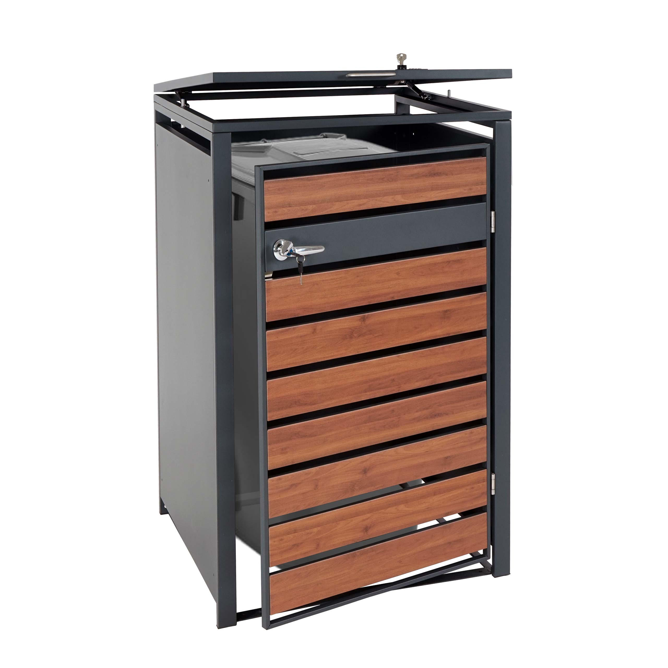MÜLLTONNENBOX 1er 117x68x80cm Anthrazit Kirsche-Holzoptik Dunkelbraun - Kirschbaumfarben, Metall (68/117/80cm) - PROREGAL
