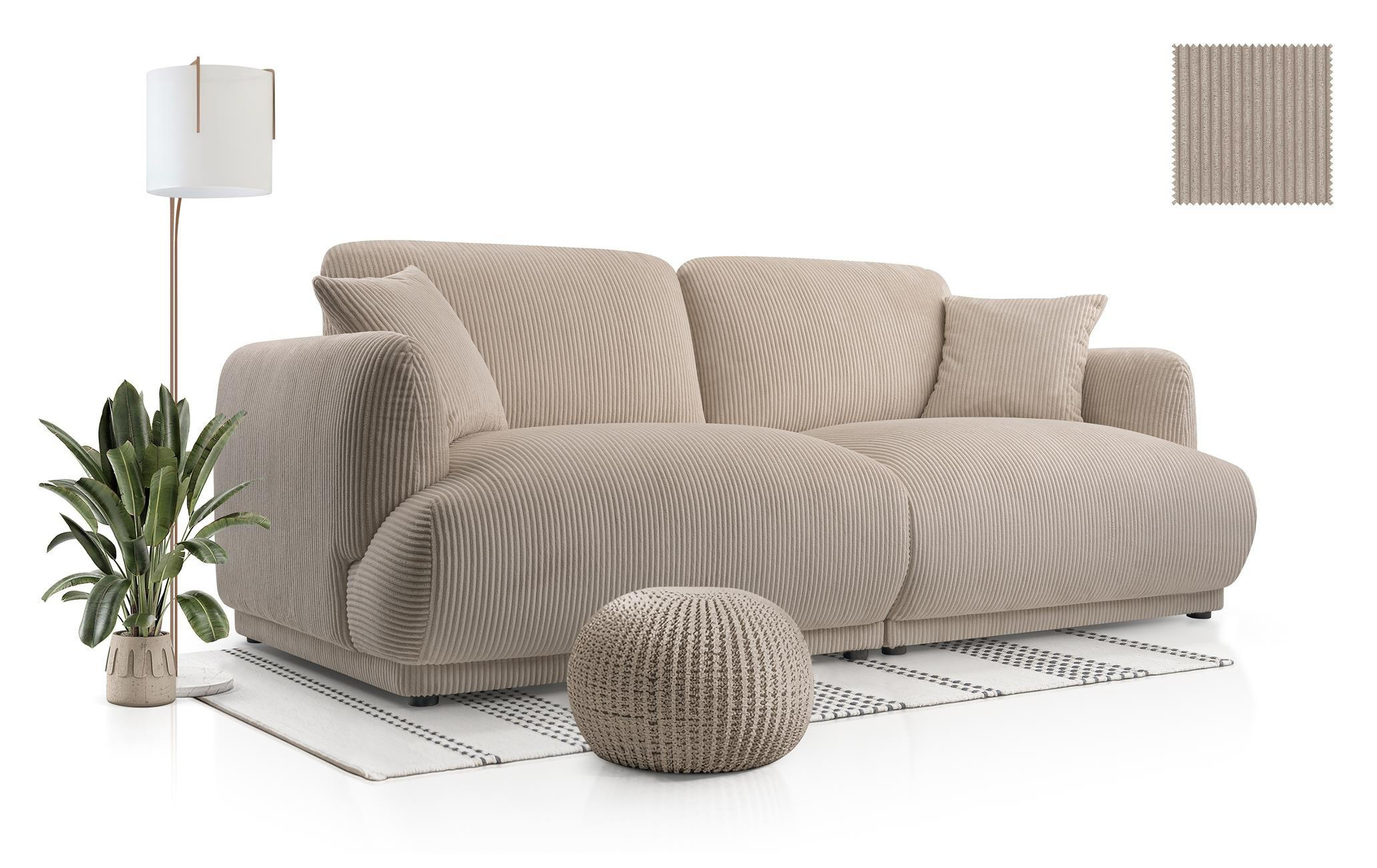 2-SITZER-SOFA Locco Beige, Zweisitzer Sofa - Beige, Holzwerkstoff (206/83/102cm) - Bettso