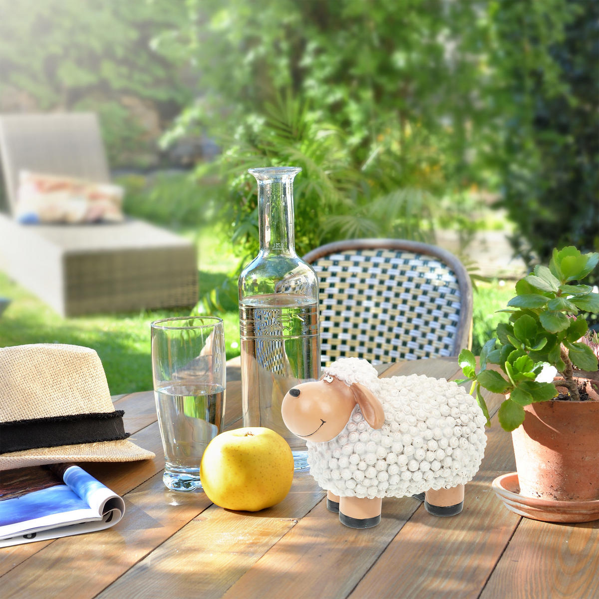 SCHAF-GARTENFIGUR - Weiß, Kunststoff (20/15.5/11cm) - Relaxdays