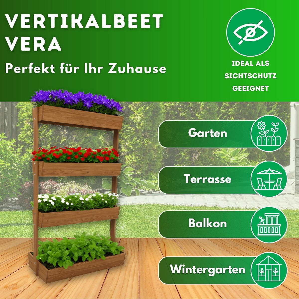 VERTIKALBEET VERA 4 Etagen Farbe Braun 85/45/140 cm - Braun, Holz (45/140/85cm) - Coemo