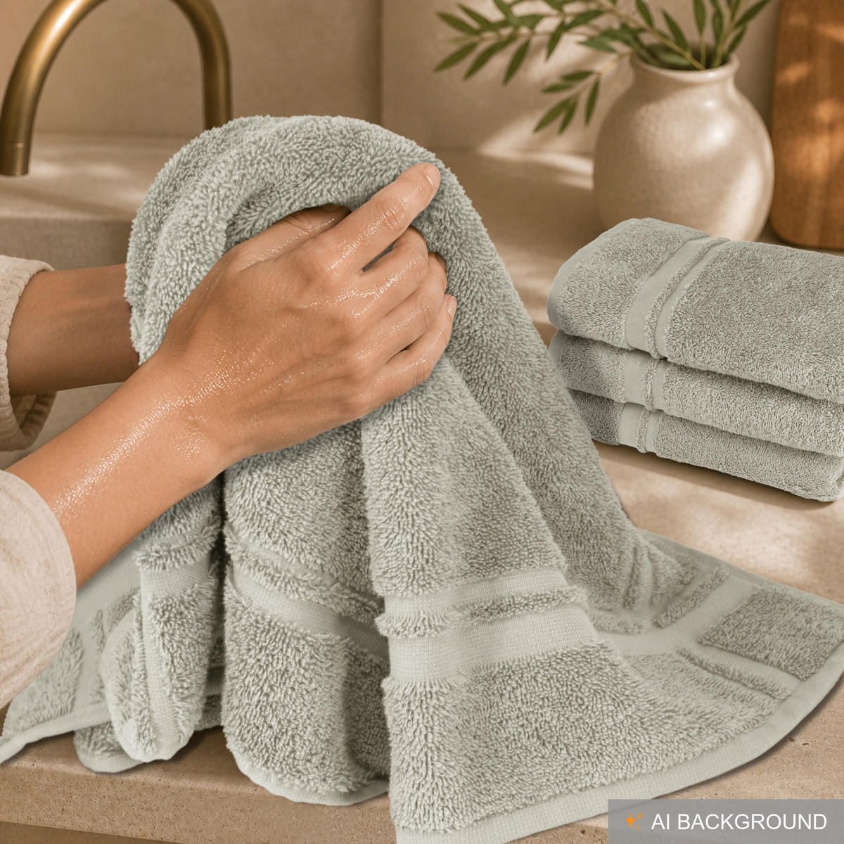 FROTTEE Küchenhandtücher 50x50 cm, 4er Set, Kiesel Grau - Sandfarben, Textil (50/50cm) - Lashuma