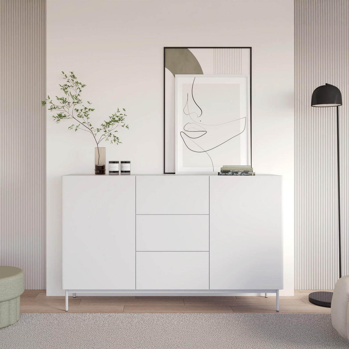 KOMODA Olio 2-dverová 160 cm - biela, kov/kompozitné drevo (160/90/38.6cm) - Selsey