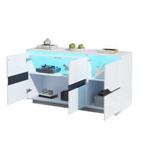 SIDEBOARD aus Spanplatte 140x40x70 cm Weiß/Schwarz mit LED-Beleuchtung und 3 Türen - Weiß, Holzwerkstoff (140/70/40cm) - IVMEU