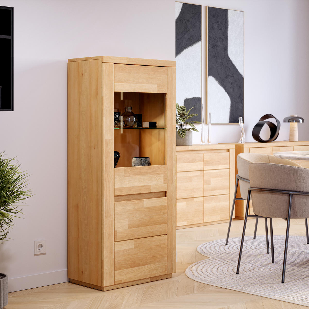 VITRINE Viborg - Buchefarben, Holz (35/48/140cm) - kiki design