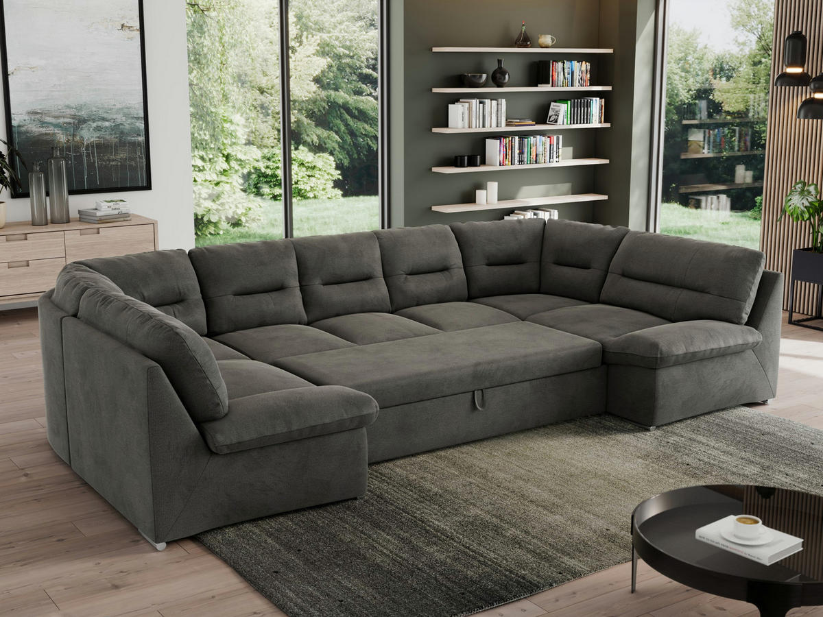 WOHNLANDSCHAFT MORBIDO U Dunkelgrau Velvet - Dunkelgrau/Silberfarben, Textil/Metall (340/93/206cm) - MKS