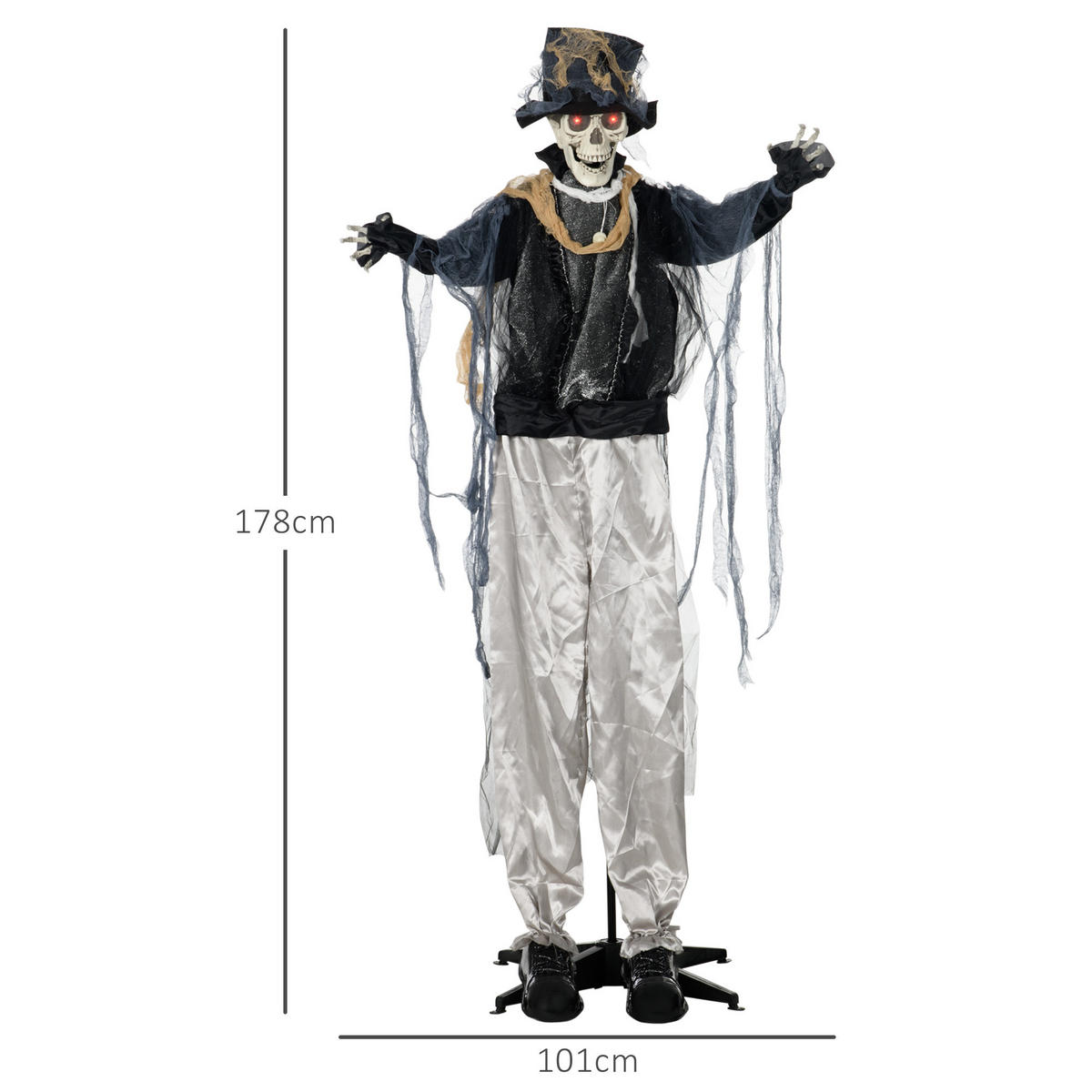 HALLOWEEN HORROR-CLOWN, Schwarz+Grau, Polyester - Schwarz, Kunststoff (64/178/101cm) - HOMCOM