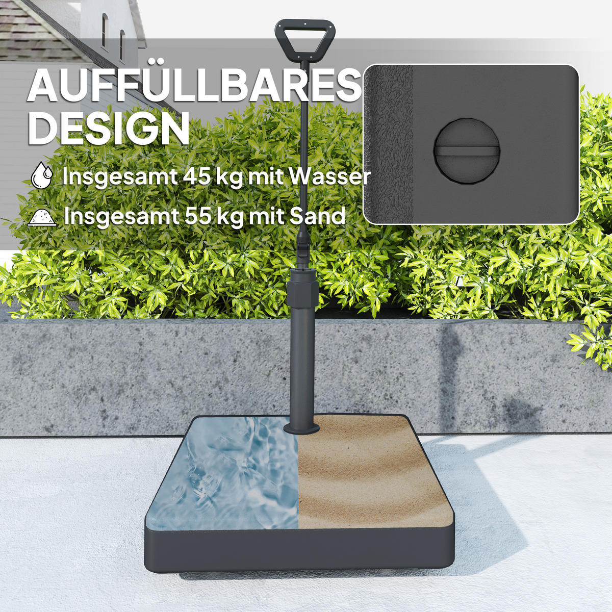 SONNENSCHIRMSTÄNDER bis 55 kg befüllbar Schirmständer mit Rollen, Quadratisch - Schwarz, Kunststoff (60/60cm) - Outsunny