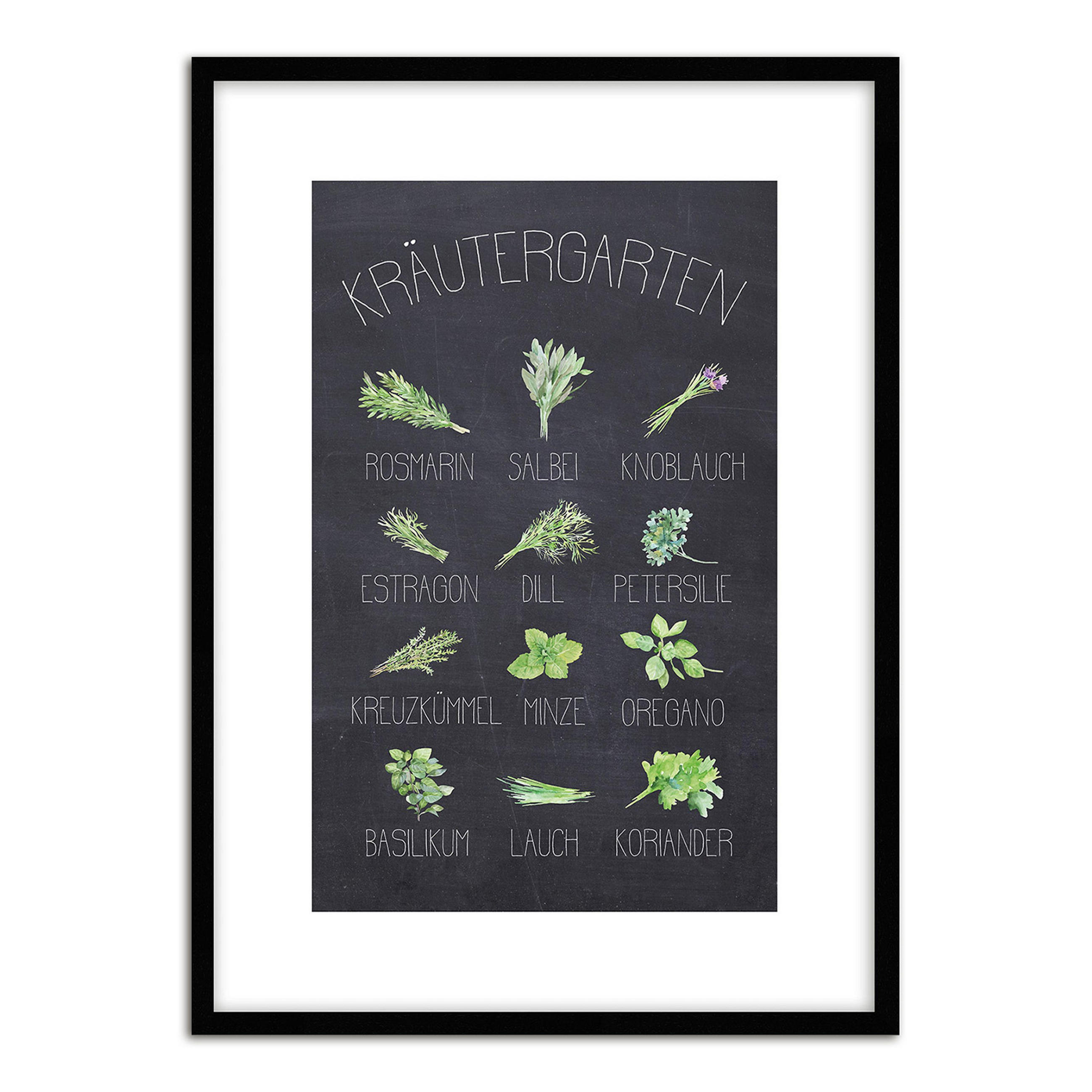 POSTER mit Rahmen 50x70 cm Küche Kräuter - Anthrazit, Holz (51/71cm) - artissimo