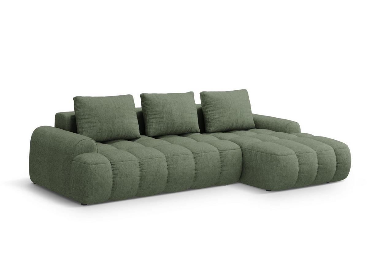 AUSKLAPPBARES-ECKSOFA rechts mit Container Linz aus strukturiertem Stoff dunkles olivgrün 3 Sitzplätze - Dunkelgrün, Textil (142/275cm) - Cosmopolitan Design