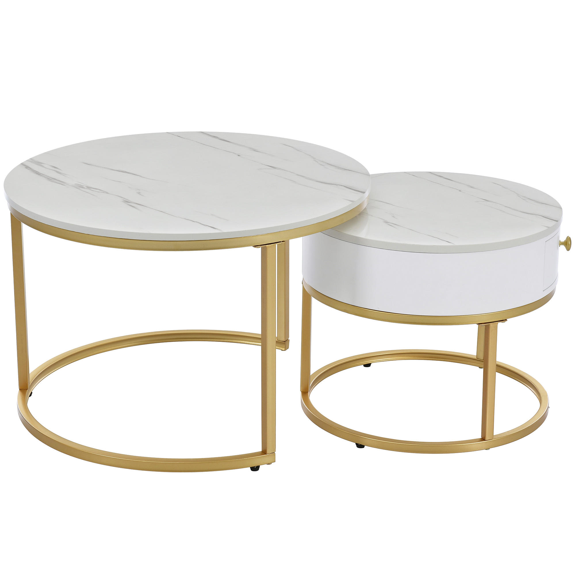 COUCHTISCH 2er Set runde Runder Nested Beistelltisch - Weiß, Metall (70/70/48cm) - Urban Meuble