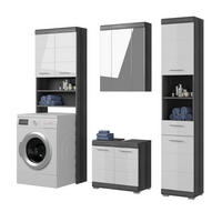 BADMÖBEL-SET weiß Hochglanz, grau 4-teilig 190 cm, Komplettset mit 23 Fächern - Weiß Hochglanz/Grau, Holzwerkstoff (190/191/34cm) - Inn.Furn