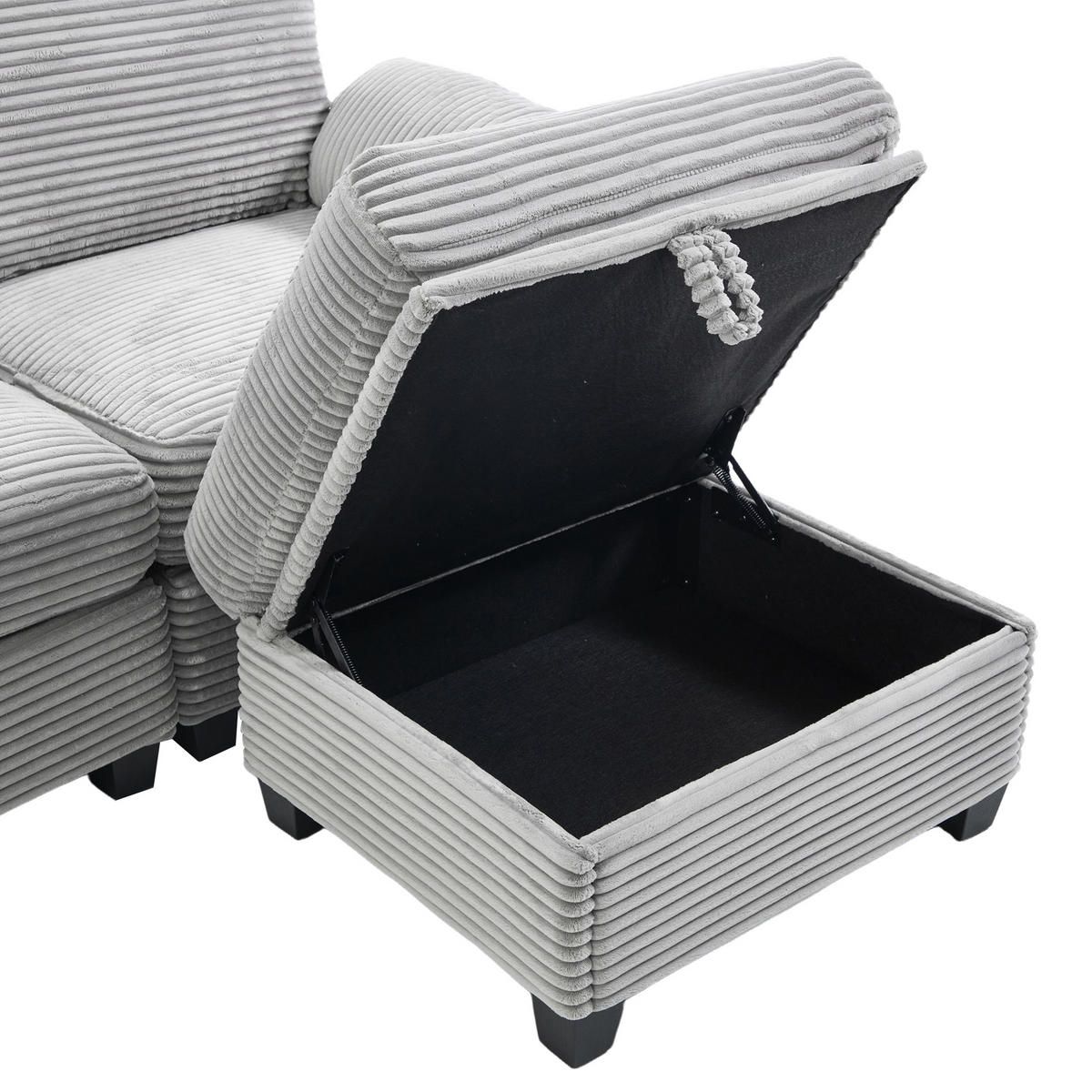 ECKSOFA DE-33686 mit Konsole und Stauraumhocker Hellgrau - Hellgrau, Holzwerkstoff (266/136cm) - ComfortXL