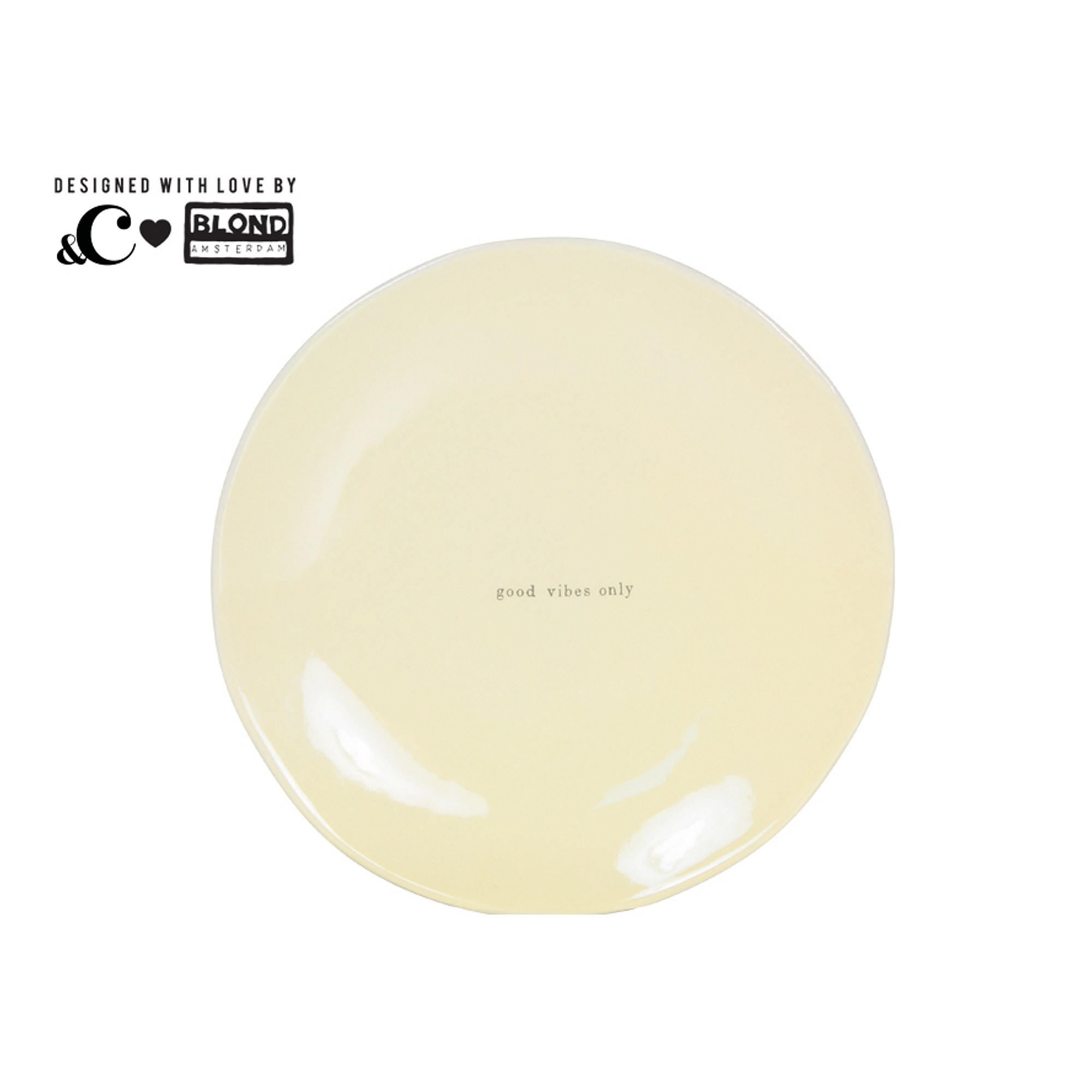 FRÜHSTÜCKSTELLER Nur gute Schwingungen in Gelb - 22cm - Gelb, Keramik (21.8cm) - Blond Amsterdam