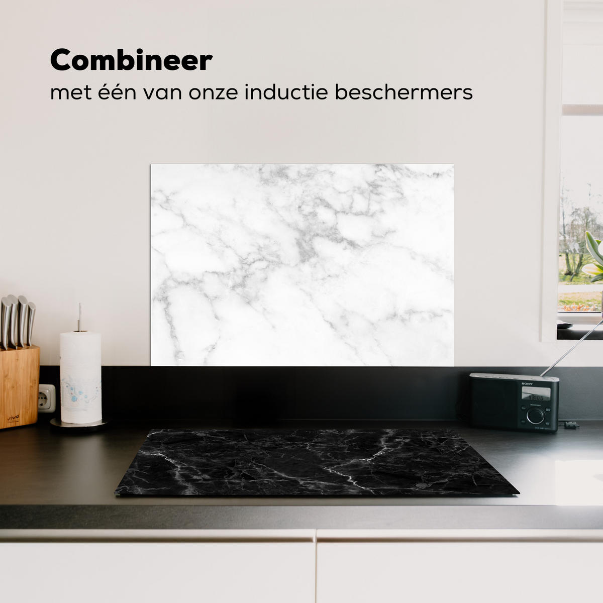 SPRITZSCHUTZ KÜCHE Marmor - Grau - Weiß - Strukturierter Marmor 60x40 cm - Weiß, Metall (60/0.3/40cm) - MuchoWow