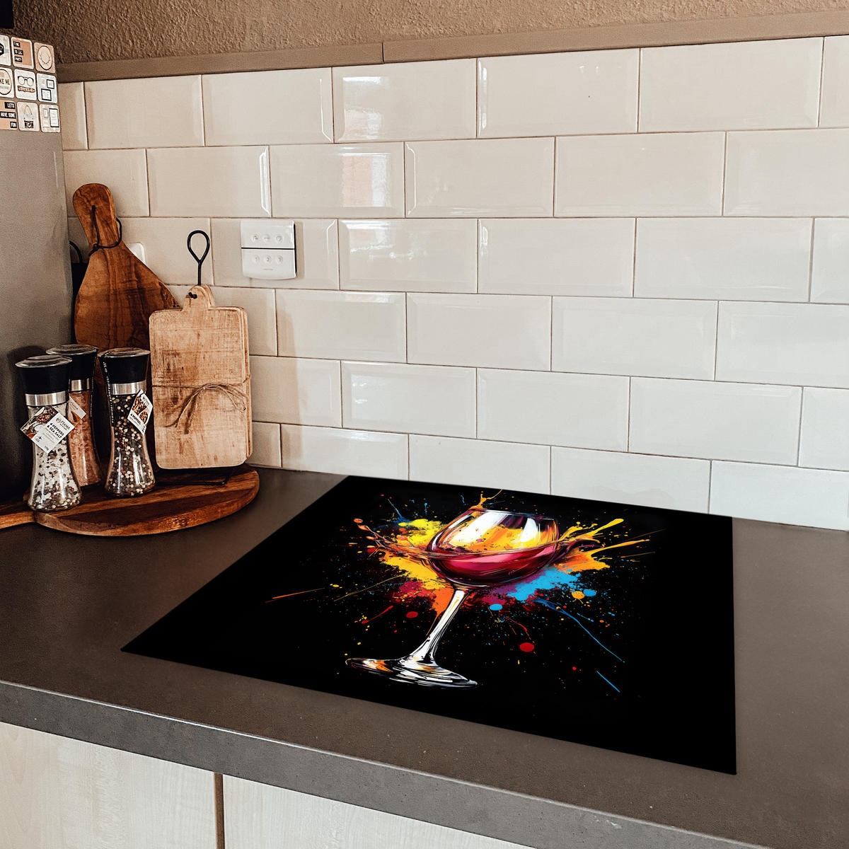 HERDABDECKPLATTE Wein - Glas - Graffiti - Getränk - Rot - Farbe 59x52 cm - Weinrot, Kunststoff (59/0.2/52cm) - MuchoWow