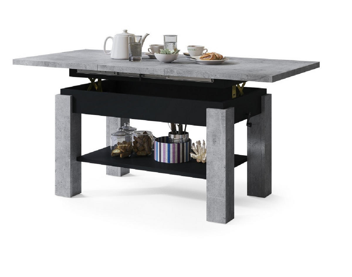 COUCHTISCH rechteckig Beton - Schwarz ausziehbar höhenverstellbar - Hellgrau/Schwarz, Holzwerkstoff (68/110/59cm) - designimpex