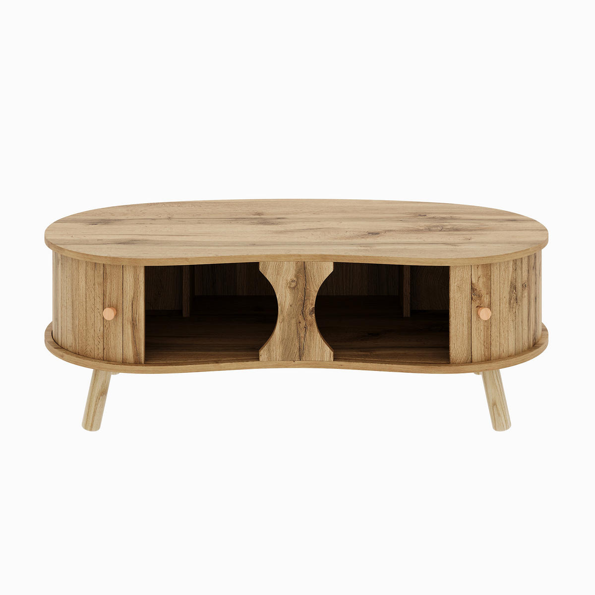 COUCHTISCH holzoptik & rillen-design erbsenform & schiebetüren - Naturfarben, Holzwerkstoff (50/108/37cm) - Urban Meuble