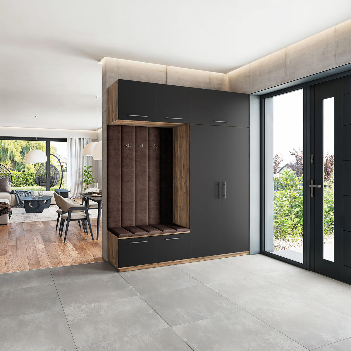 GARDEROBENSCHRANK REMA 200/240/60 cm Modern Garderobe-Set Eiche Lefkas - Eichefarben/Schwarz, Holzwerkstoff (200/240/60cm) - MASSENO