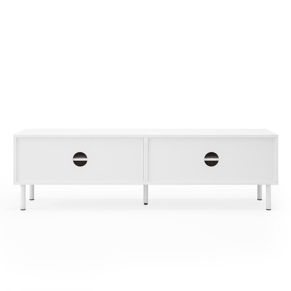 TV-LOWBOARD 180 cm aus MDF, 4 Türen, 3D-Relieffront, Kabelmanagement, Mattweiß - Weiß, Holzwerkstoff (180/52/40cm)