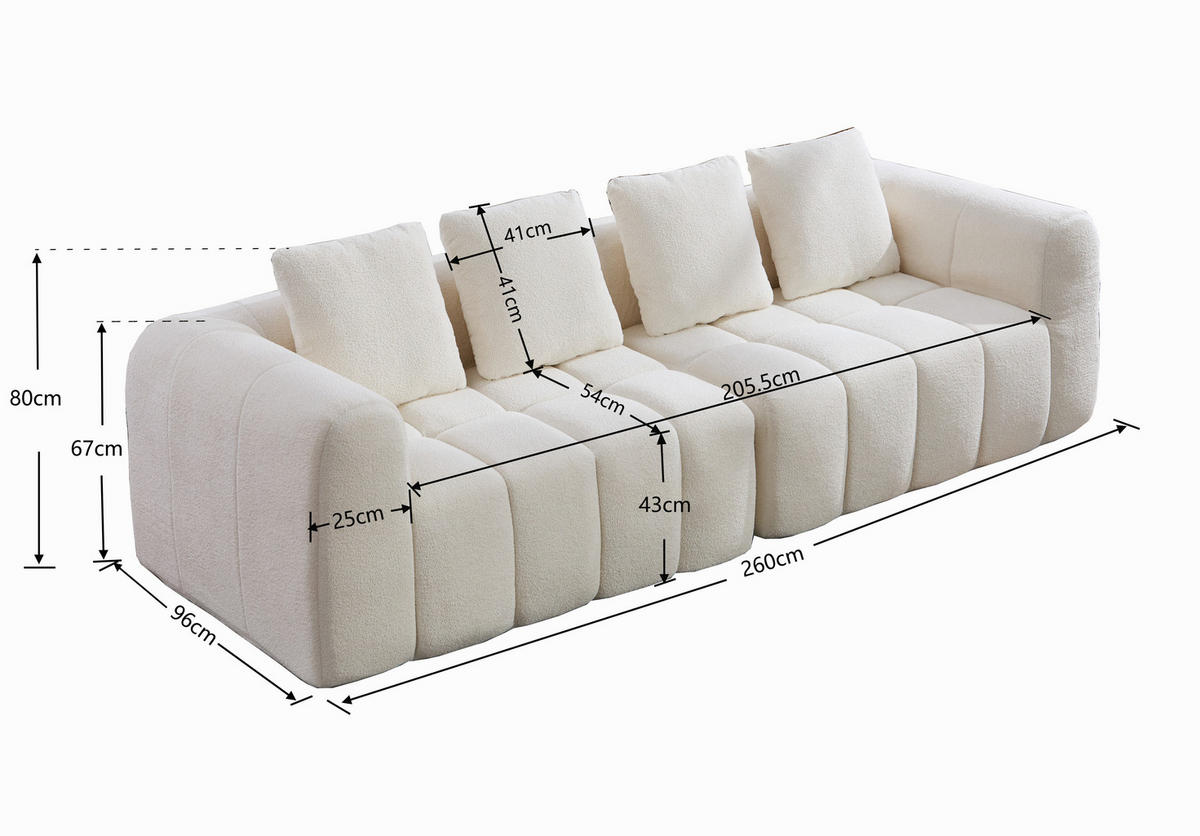 3-SITZER-SOFA DE-35093 modular Beige - Beige, Textil (95.5/70/260cm) - ComfortXL