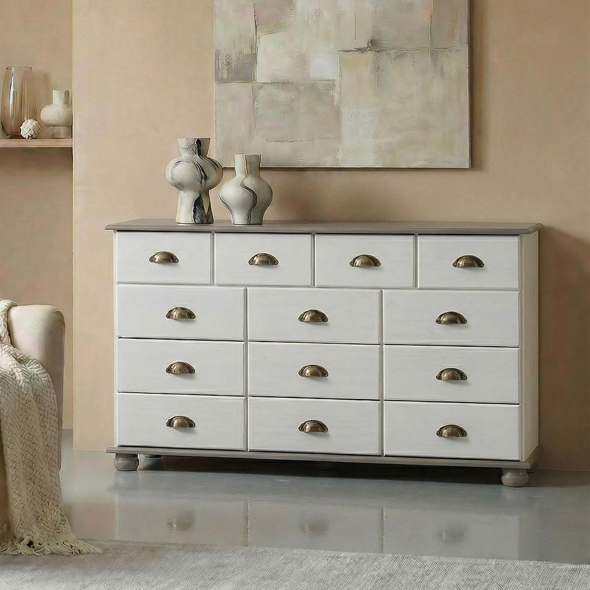 APOTHEKERKOMMODE COLMAR weiß/taupe - Taupe/Weiß, Holz (117/73/35cm) - IDIMEX