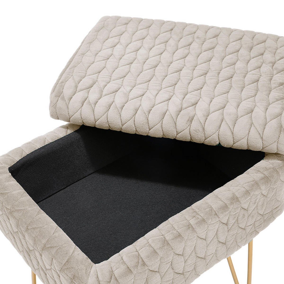 SCHMINKTISCHHOCKER 40/30/48 cm Stauraum Metallbeine Plüschstoff Beige - Beige/Goldfarben, Holz/Textil (40/48/30cm) - Livingandhome