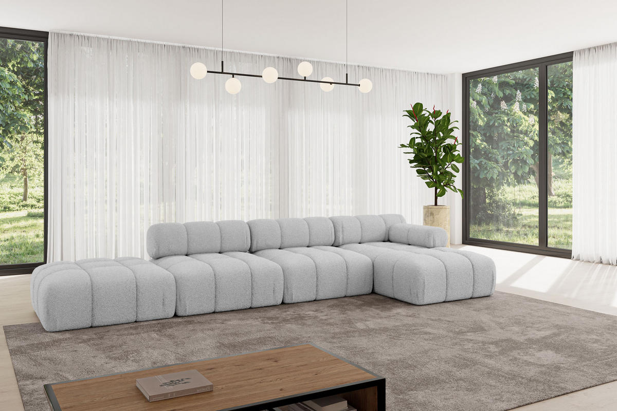 ECKSOFA modulares Sofa Lizur-L2 - 380x160x70 cm Hellgrau Bouclé - Hellgrau, Holzwerkstoff/Textil (380/160cm) - ALTDECOR