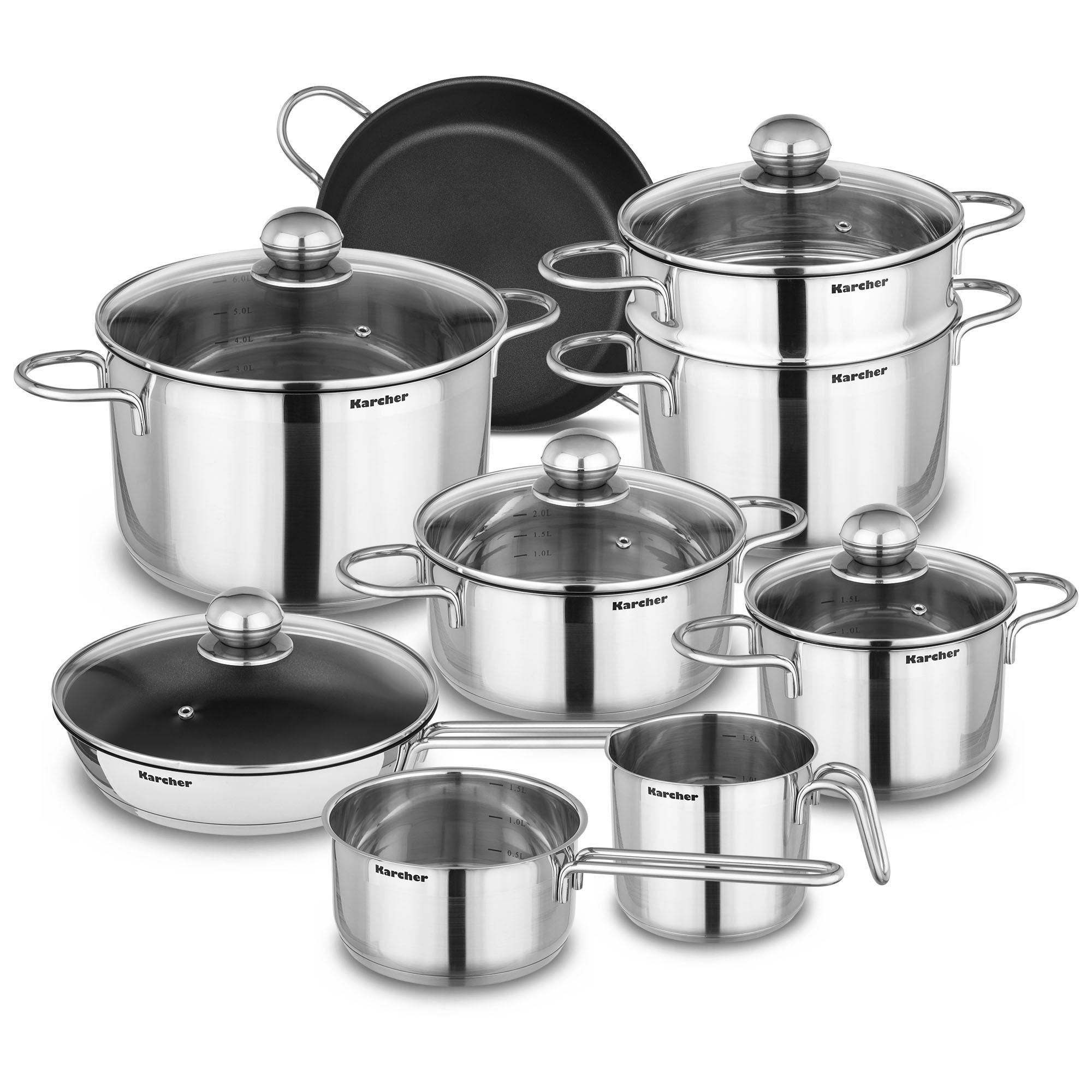 TOPFSET Jette, Edelstahl, Induktion, 14-teilig - Edelstahlfarben, Metall - Karcher