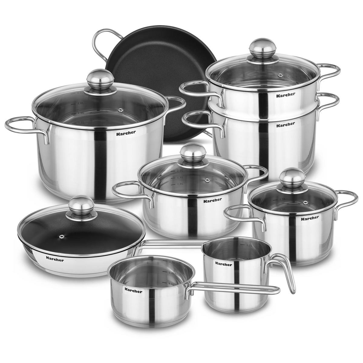 TOPFSET Jette, Edelstahl, Induktion, 14-teilig - Edelstahlfarben, Metall - Karcher
