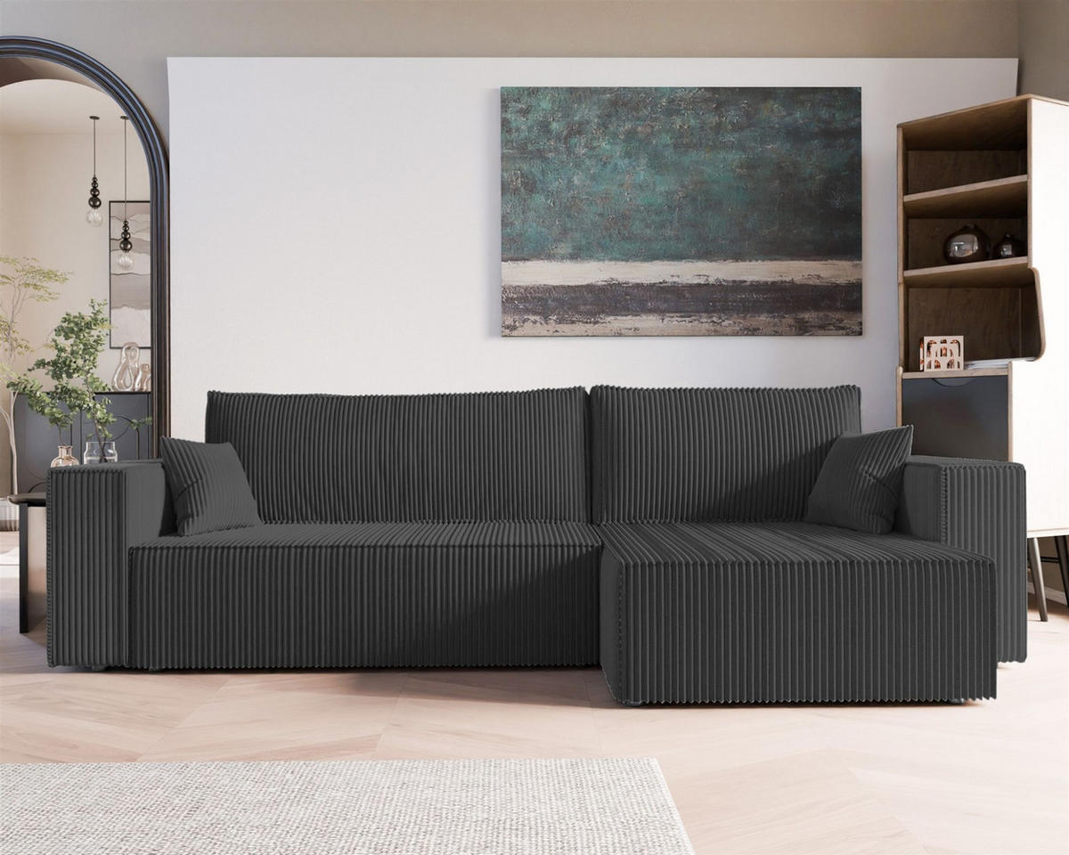 ECKSOFA Adara Max Mit Schlaffunktion - Schwarz, Holzwerkstoff/Textil (145/276cm) - Fun Möbel