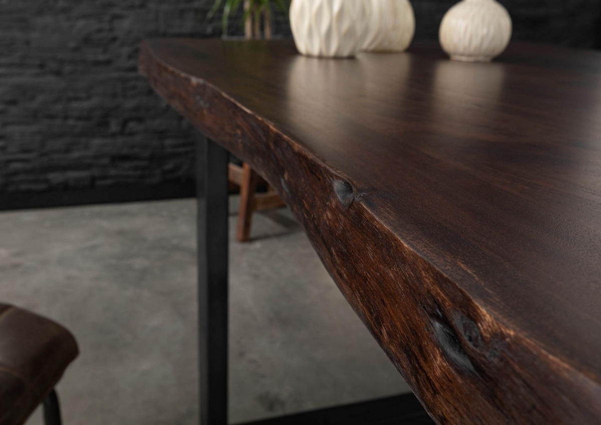 BAUMTISCH Akazie 140x90x77 braun lackiert / U-Beine anthrazit glänzend FREEFORM 5 - Anthrazit/Braun, Holz (140/90/77cm) - Massivmoebel24