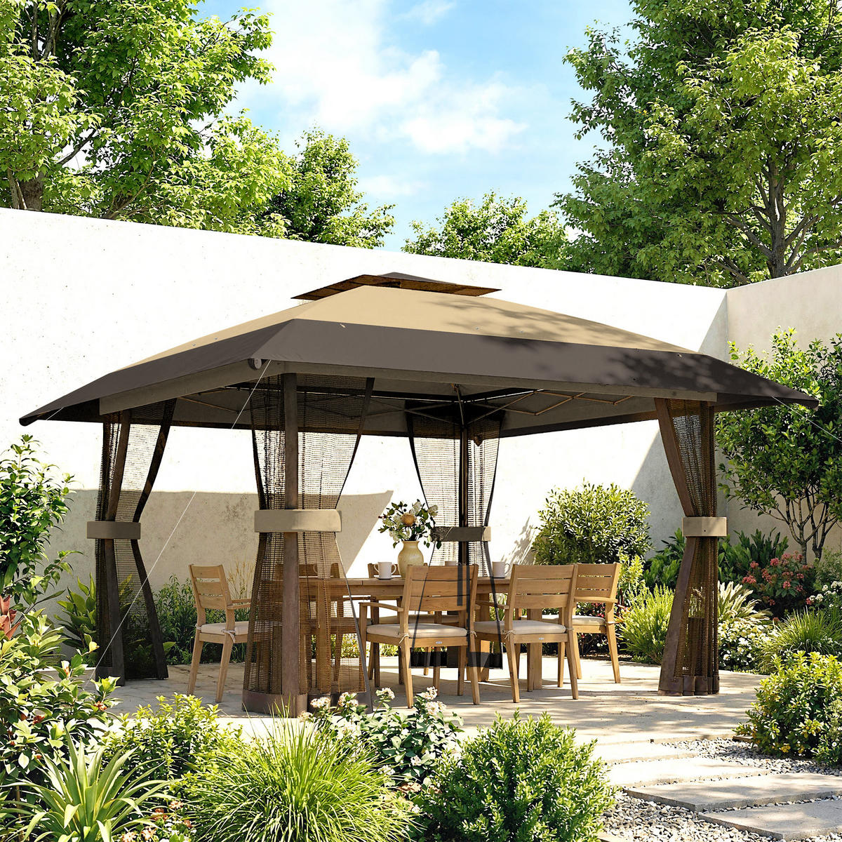 PAVILLON, faltbar, verstellbarer Höhe, Tragetasche, UPF 30+, 4x4 m ,Khaki - Braun, Metall (400/287/400cm) - Vallsero