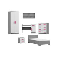 KINDERZIMMER-SET INGE I 6-teilig Weiß+Grau/Rosa - Weiß/Rosa, Holzwerkstoff (419/193/206cm) - Deine Möbel 24