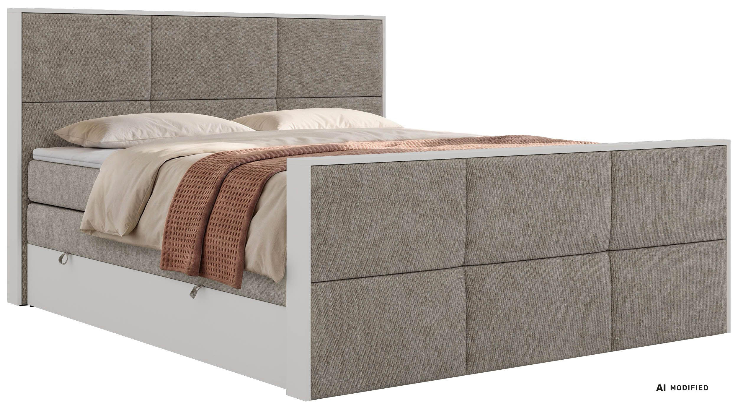 BOXSPRINGBETT DELVIT KING DUO 160/200 - Greige Stukture - Topper T25 - H4 - Greige/Schwarz, Kunststoff/Textil (160/200cm) - MKS