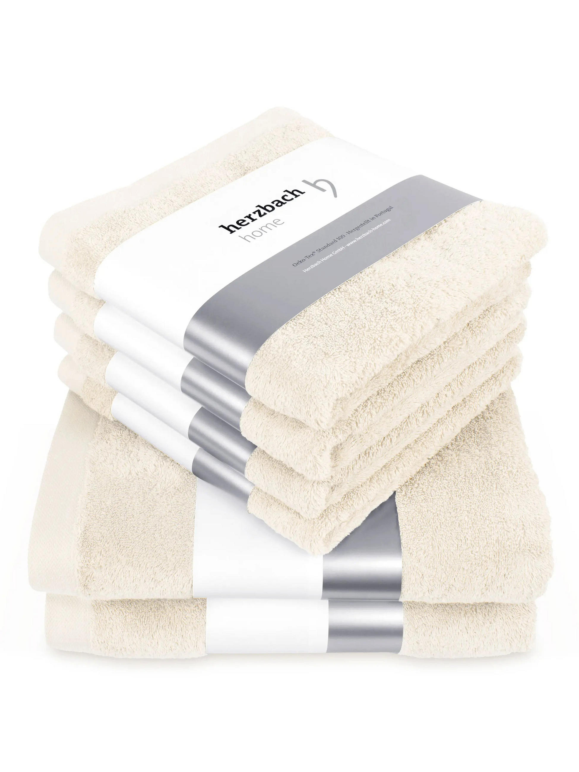 6ER Set Pura Creme 2x Duschtuch + 4x Handtuch - Creme, Textil (50/100cm) - Herzbach Home