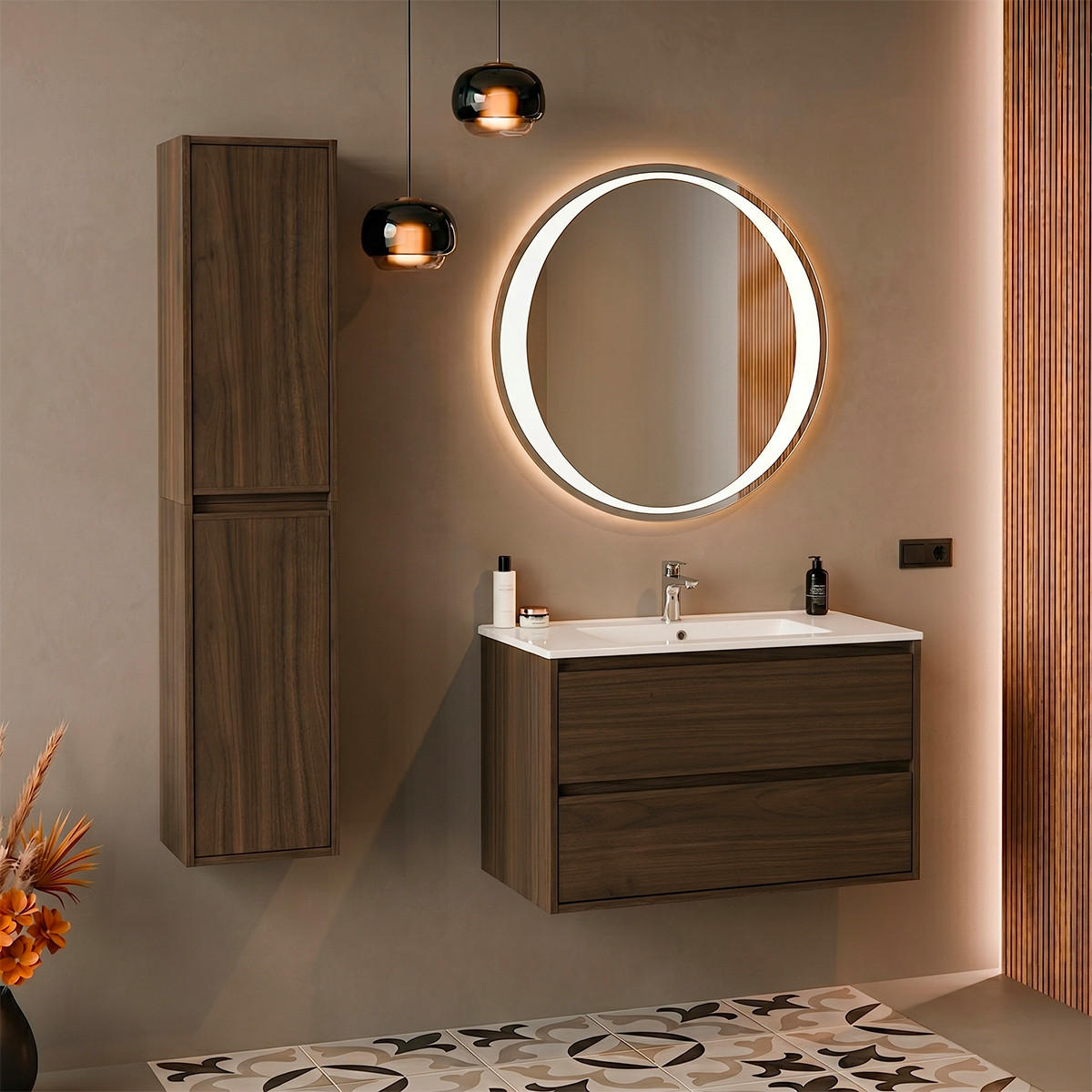 BADMÖBEL 81cm Edmé 2er-Set Holz - Braun, Holzwerkstoff (81/52/46cm) - Petits-meubles