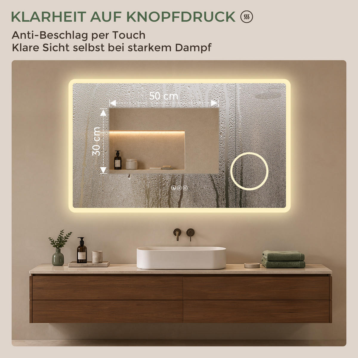 BADSPIEGEL mit Beleuchtung 60/100 cm rechteckig LED, Bluetooth, Vergrößerungsspiegel, Antibeschlag - Transparent, Glas (100/60/3.5cm) - S'AFIELINA