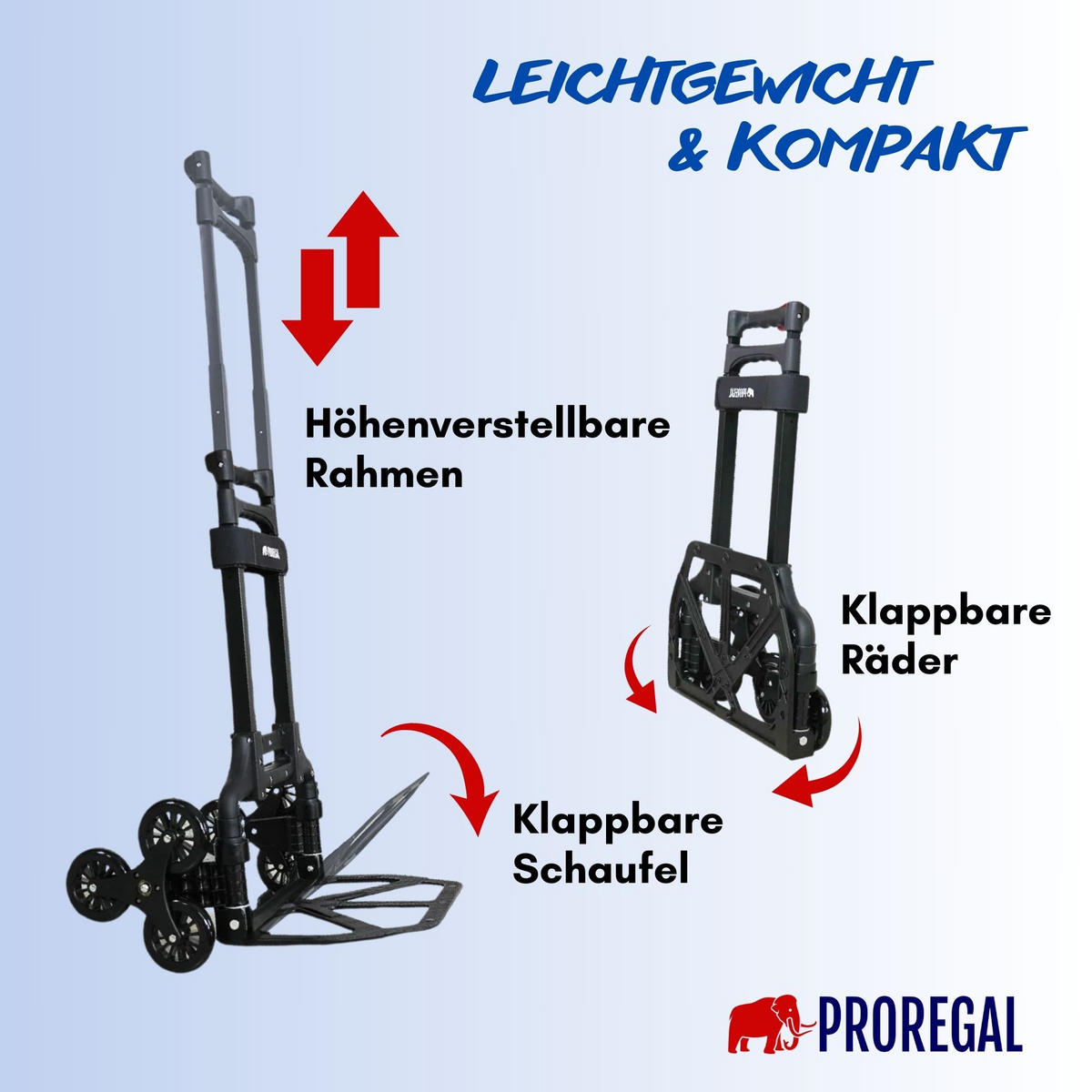 TREPPENSTEIGER Sackkarre Elephant klappbar 100x39x47cm Traglast 80kg AluminiumrahmenTRR Fachgummiräder Schwarz - Schwarz, Metall (47/39/100cm) - PROREGAL