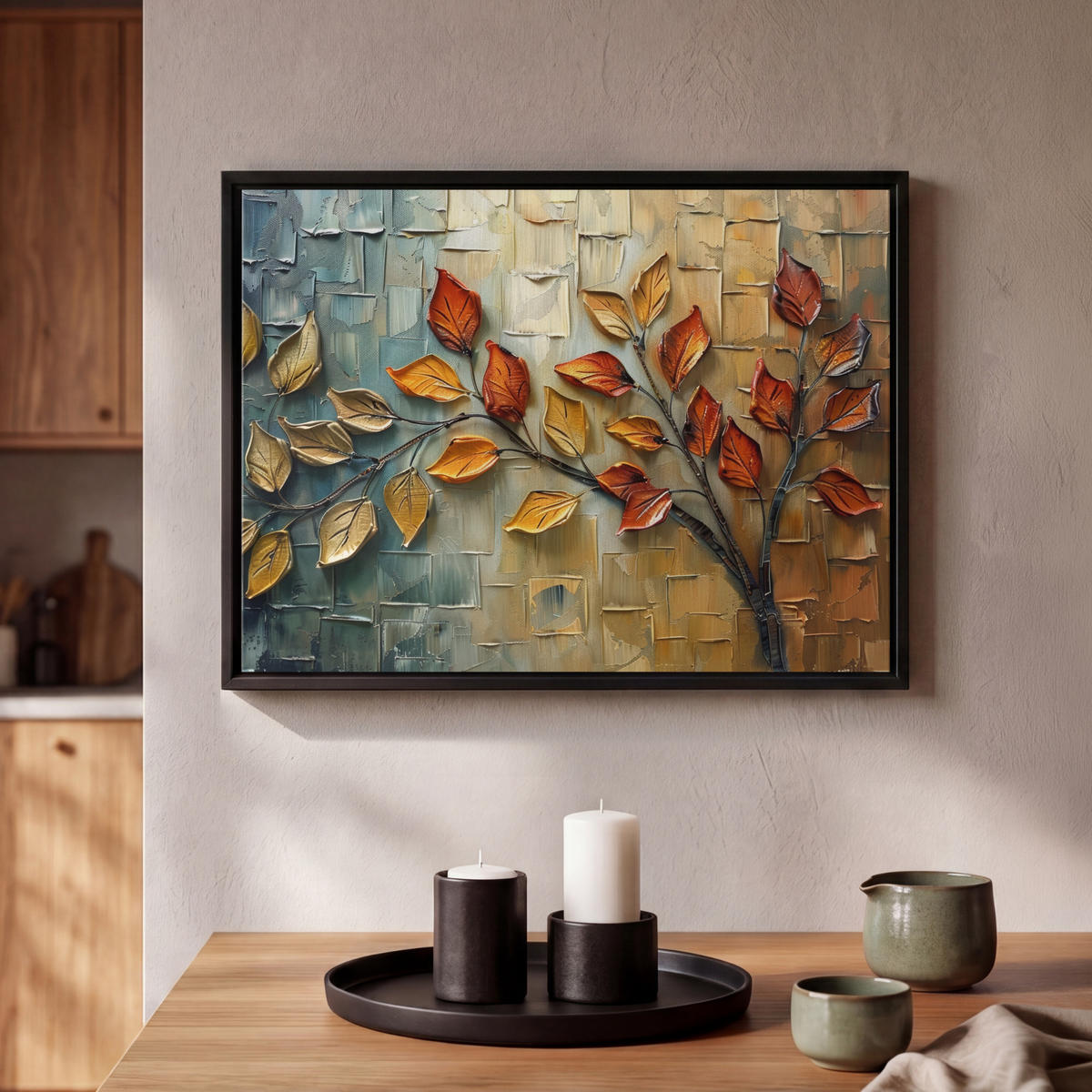 LEINWAND Bilder mit Rahmen - Baum - Abstrakt - Natur - Kunst - 40x30 - Goldfarben, Textil (40/30cm) - MuchoWow
