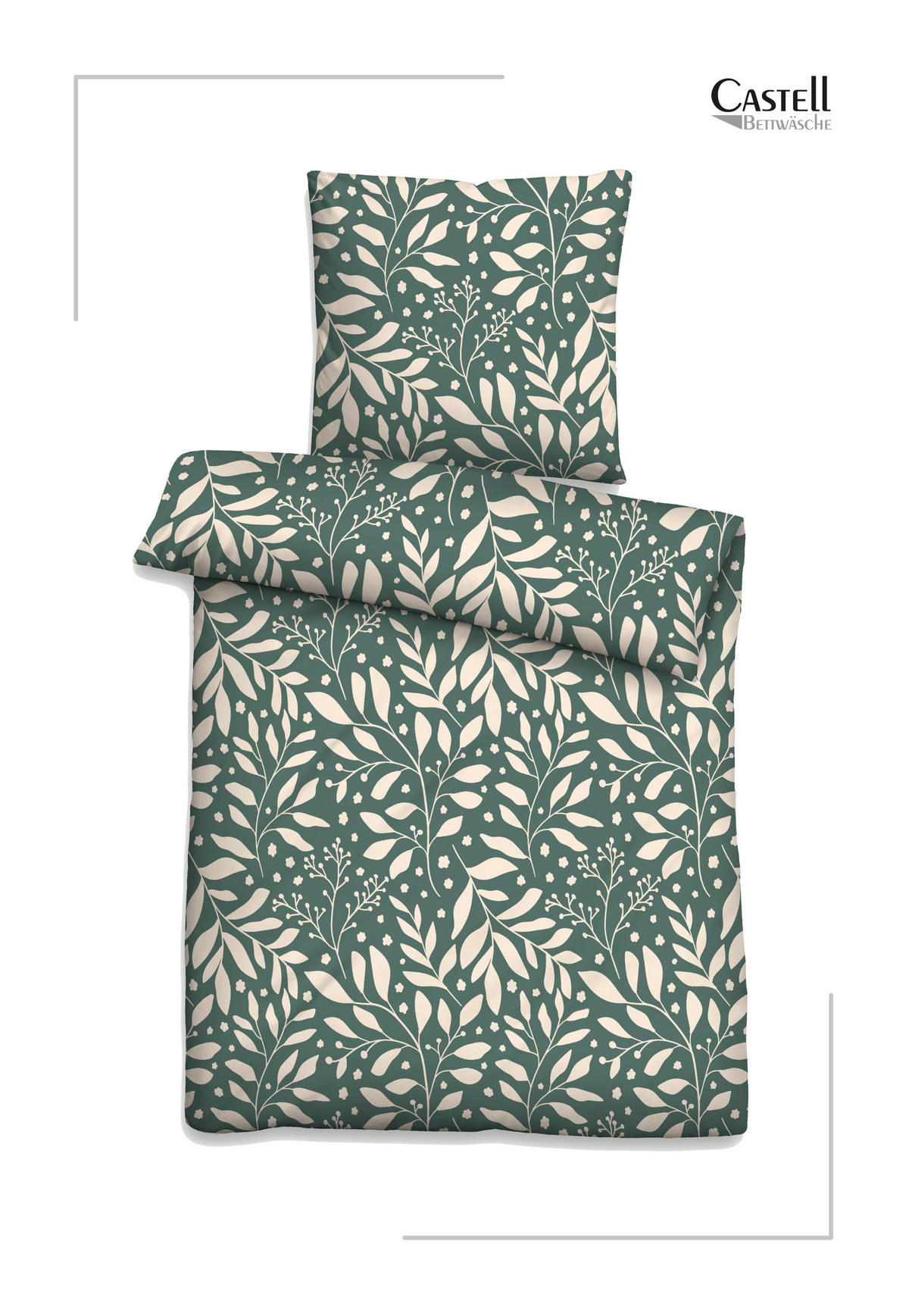 BETTWÄSCHE-GARNITUR Jersey Blätter schilf, 135x200 cm + 80x80 cm - Grün, Textil (135/200cm) - Castell