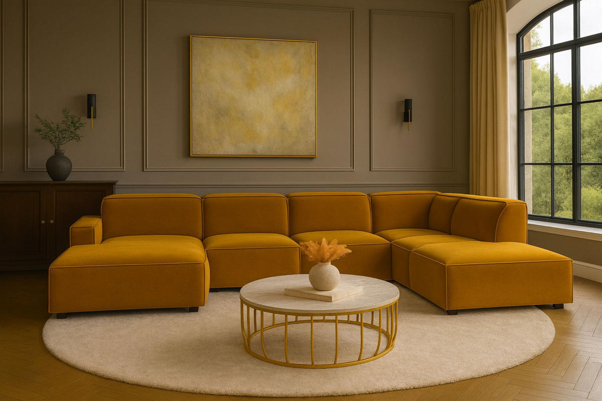 ECKSOFA Cursal V, Stoff Salvador, Gelb, Rechts - Gelb, Holz (364/262cm) - Kaiser Möbel