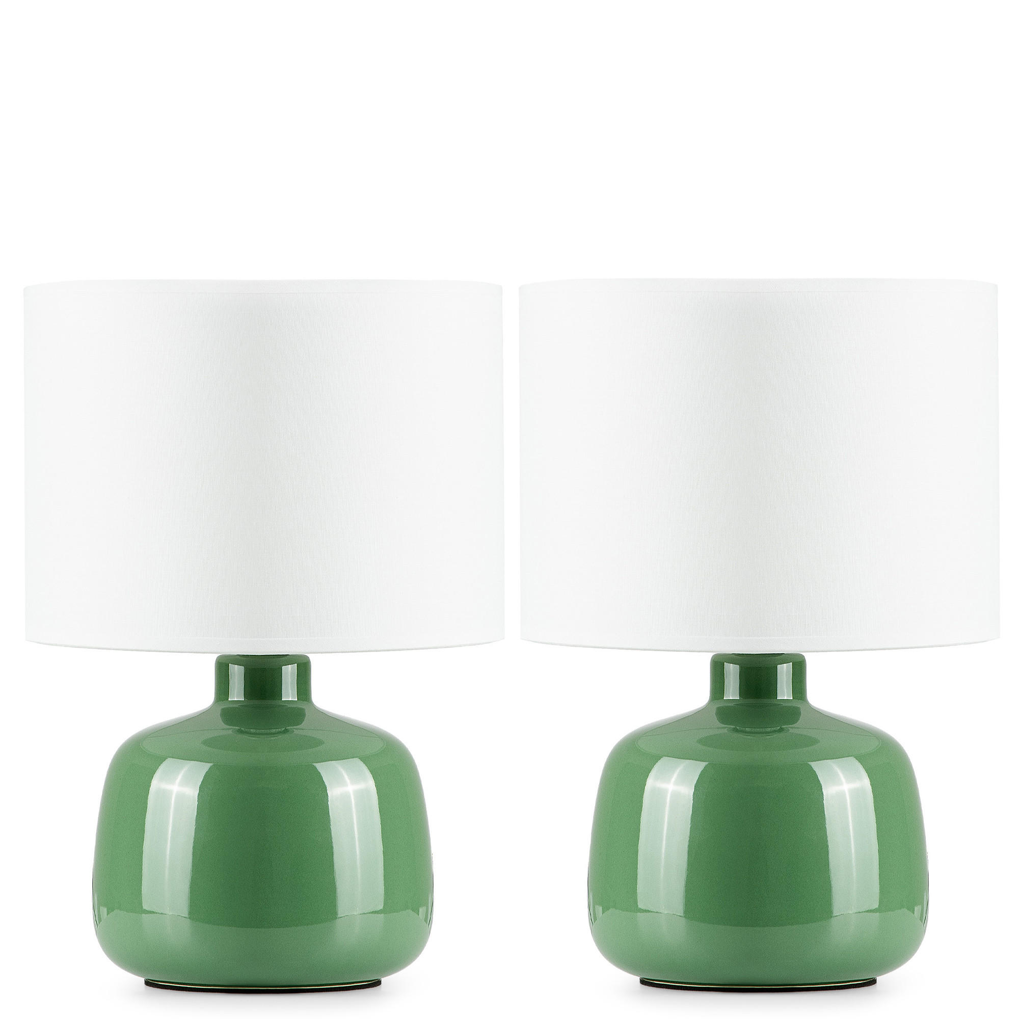 TISCHLEUCHTE STIVUS, Tischlampe, 2-er Set, Grün, Weiß - Grün, Keramik/Textil (22/22/31.5cm) - KONSIMO®