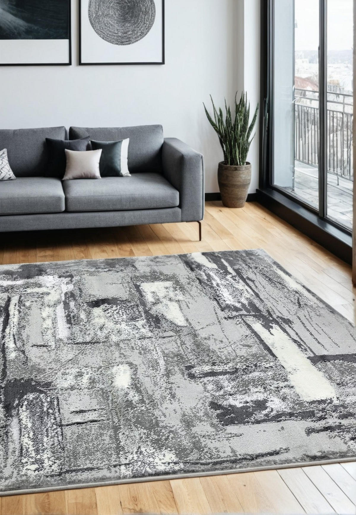 TEPPICH Velours abstrakt mit Metallic-Akzenten Stadtmuster pflegeleicht PARMA-Felino, Silbergrau 200x290 cm - Silberfarben, Textil (200/290cm) - KADIMA DESIGN
