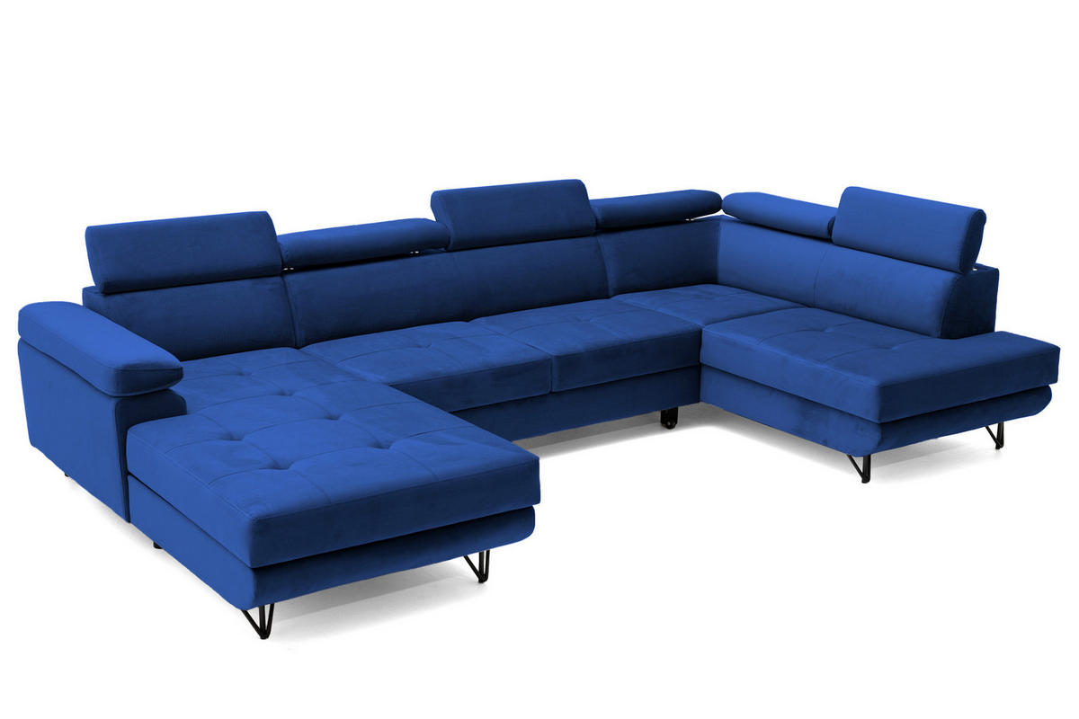 ECKSOFA U-Form JUNIOR U Rechts mit Schlaffunktion 128x254 Velours Blau - Blau/Schwarz, Holz/Textil (184/90/323cm) - Muffo