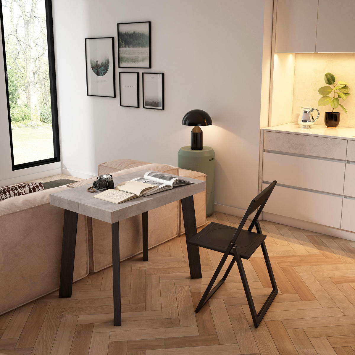 KONSOLENTISCH ausziehbar 58 bis 302cm, für 14 Gäste, zementgrau, 90/58/73cm - Grau, Holzwerkstoff (90/302/73cm) - Skraut Home