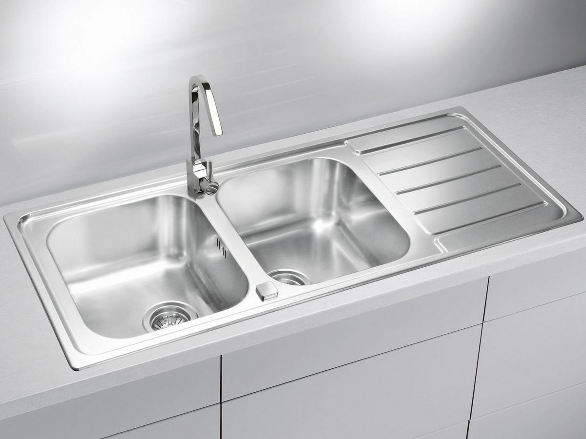 KÜCHENSPÜLE 116x50cm Edelstahl Line maxim 100 Schrank ab 80cm 2x Hahnloch Ablage - Edelstahlfarben, Metall (50/19.5/116cm) - Alveus