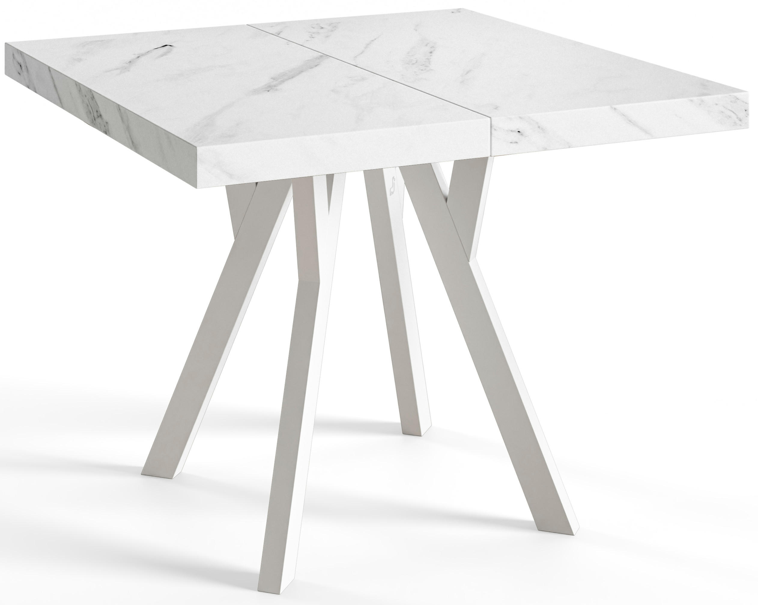 ESSZIMMERTISCH RICO, ausziehbarer Tisch120-220X120X77 cm, Farbe: MARMUR, mit Holzbeinen in Farbe Weiß - Hellgrau/Weiß, Holzwerkstoff (120/120/77cm) - Alpi-Möbel