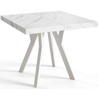 ESSZIMMERTISCH RICO, ausziehbarer Tisch120-220X120X77 cm, Farbe: MARMUR, mit Holzbeinen in Farbe Weiß - Hellgrau/Weiß, Holzwerkstoff (120/120/77cm) - Alpi-Möbel