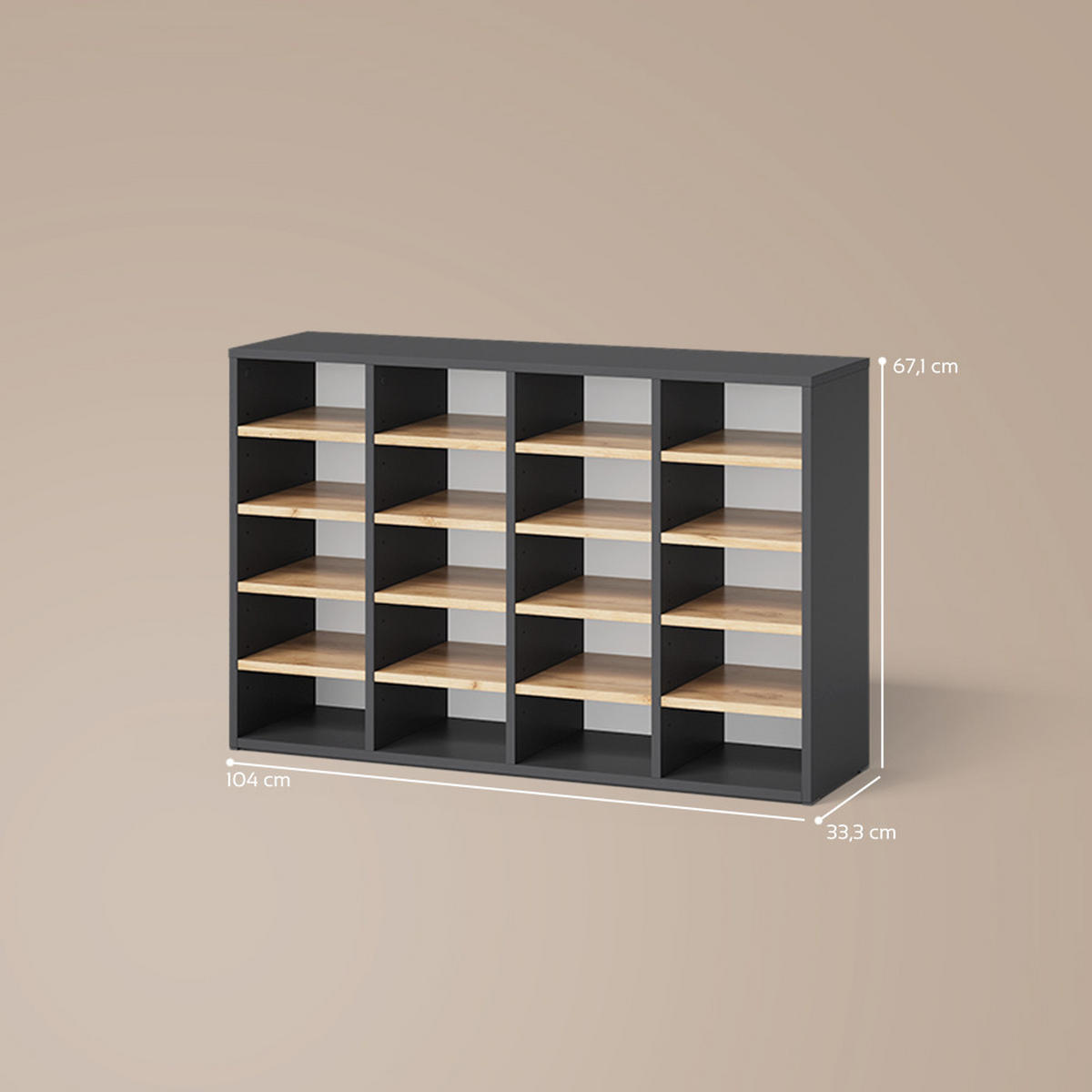 SCHUHSCHRANK Liguria Anthrazit 20 Fächer - Honigeiche/Anthrazit, Holzwerkstoff (104/99/33cm) - Livinity®