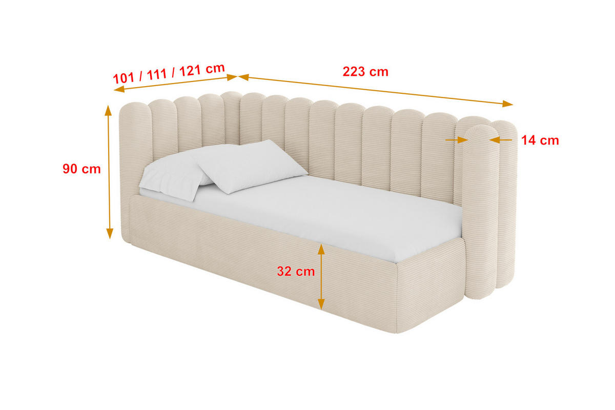 EINZELLBETT Jugendbett mit Bettkasten und Matratze H3/H4, Rechts - HUGY 80x200 Beige - Kaschmir, Holzwerkstoff/Textil (80/200cm) - ALTDECOR